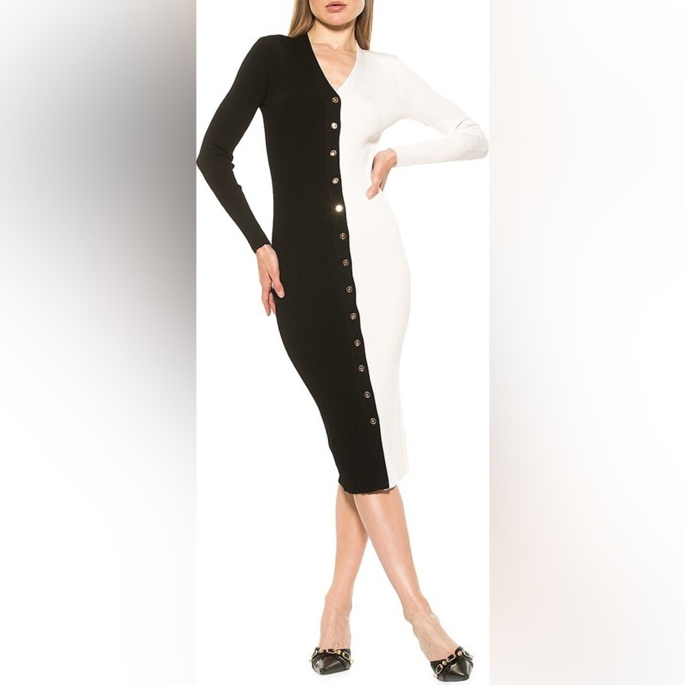 NWT Alexia Admor Black & White ColorBlock Long Sleeve Sweater Dress Cardigan